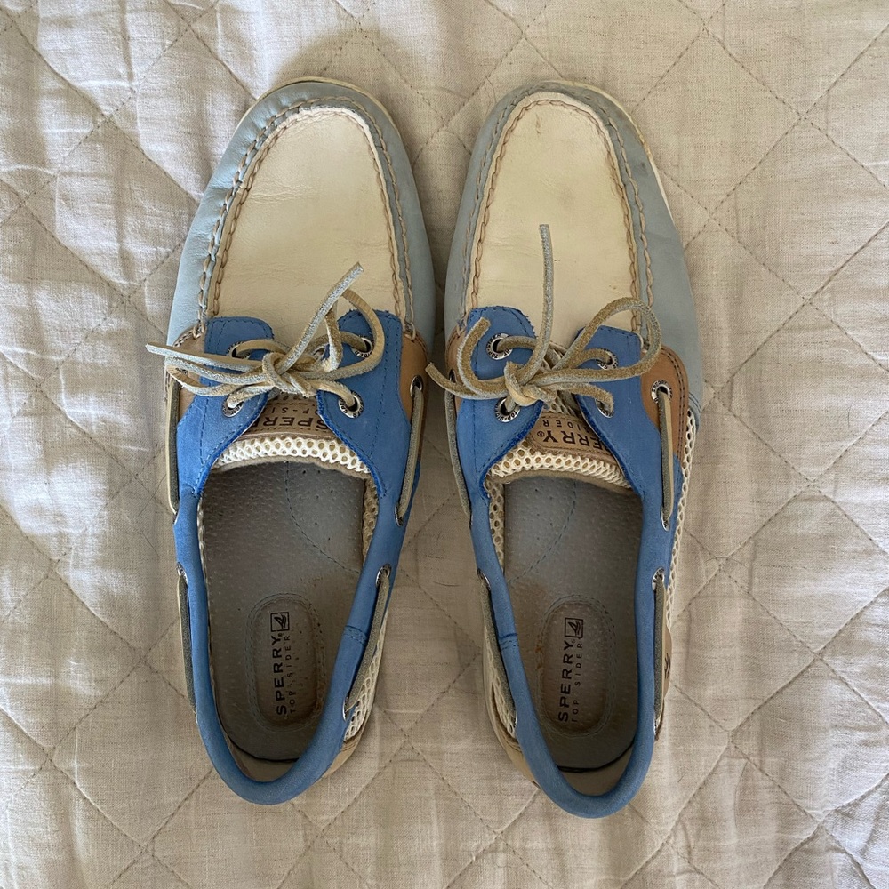 Sperry Women’s Light Blue and Beige Boat Shoes